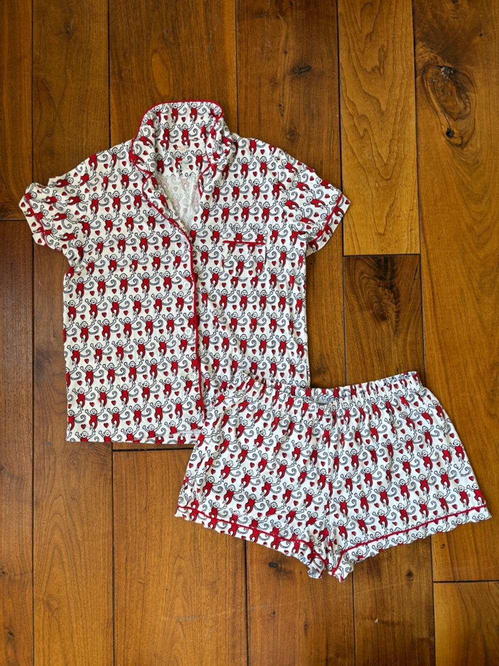 Women’s Roller Rabbit x UGA Short-Sleeve Red and White Monkey Print Pajama Set
